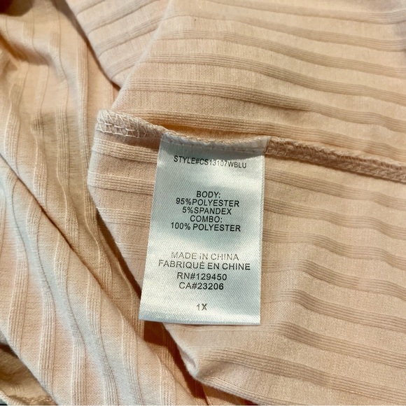 Como Blu Ladies Light Peach Ruched Ribbed Blouse with Mandarin Collar - Picture 5 of 10